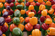 Multicoloured peppers at a farmers market
