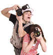 Man and girl make picture digital camera. Isolated. Man and girl make picture digital camera. Isolated.