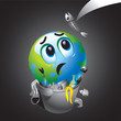 Smiling ball as Earth in trash can