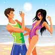 Young man and woman on the beach. Summer. Sea. Vacation.