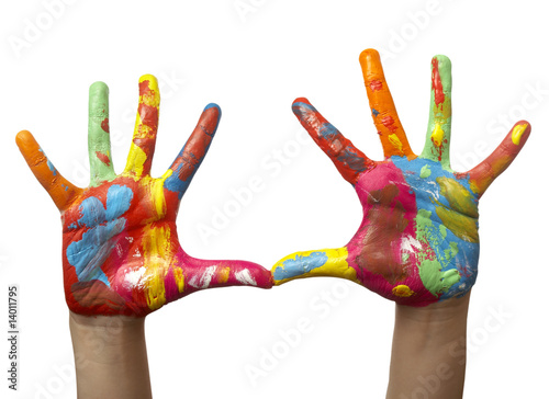 color painted child hand