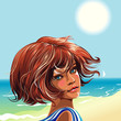 Girl on the beach looking over shoulder