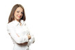 Young pretty office woman in white shirt isolated on white