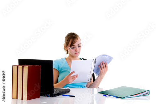 Teenager girl on desk Teenager girl on desk