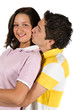 Portrait of young couple kissing
