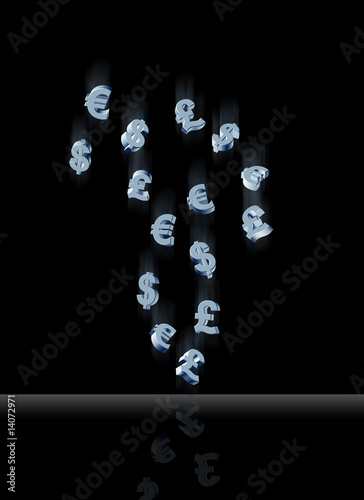 Illustration: Falling currency symbols Falling currency symbols