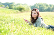 girl listening to music in ear-phones