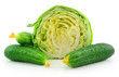 Ripe Cabbage and Cucumbers Isolated on White