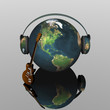 music earth with headphones and guitar