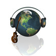 music earth with headphones and guitar