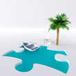 chair under a palm and pool with a boat chair under a palm and pool with a boat