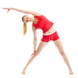 Blond girl doing gymnastic exercises