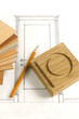 design of door with pencil, oak rosette and wood patterns