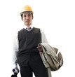 Businessman wearing yellow hard hat, portrait, cut out