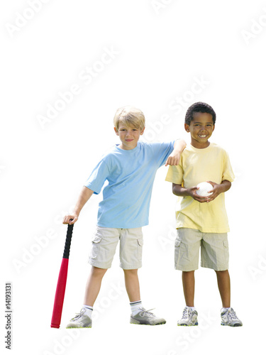 Photo: Two young boys playing baseball, cut out Two young boys playing baseball, cut out