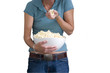 Woman with popcorn, mid section, cut out