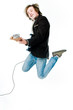 Jumping man with electro guitar