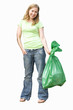 woman holding sack of rubbish, cut out