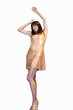 young woman dancing in dress, cut out