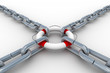 Chain fastened by lifebuoy. Isolated 3D image.