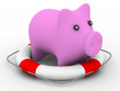 Rescue of pink pig. Isolated 3D image
