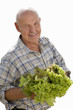 senior man holding lettuce, cut out