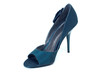 Woman dark blue shoe with rose isolated on the white
