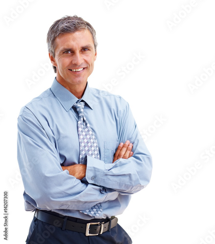 Foto: Happy senior business man with hands folded on white Happy senior business man with hands folded on white