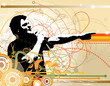 A DJ in abstract color grunge background