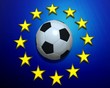 Rotating soccer ball on European Union flag