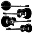 Acoustic guitars and banjo in detailed vector silhouette. Acoustic guitars and banjo in detailed vector silhouette.