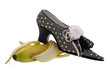 Damenschuh, ausrutschen auf Banane