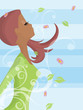 Illustration of a happy woman breathing in the springs wind Illustration of a happy woman breathing in the springs wind