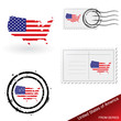 USA map, stamps and postcard set from series