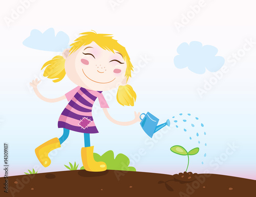 Garden is watering plant.