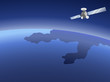 Satellite orbiting around the planet through the space
