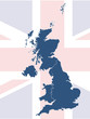 Vector: UK map with British flag in background UK map with British flag in background