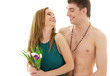 couple in love with flowers