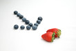 Blueberry arrow pointing to two strawberry