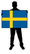 vector illustration of a  man holding a flag of sweden
