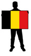vector illustration of a  man holding a flag of belgium