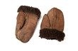 Sheepskin mittens or gloves isolated on a white background.