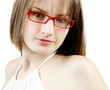 Girl smiling, with red glasses - fashion look - Girl smiling, with red glasses - fashion look -