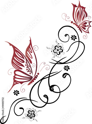Floral Tattoos on Tribal Mit Roten Schmetterlingen Von Christine Krahl  Lizenzfreier