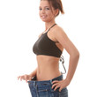 Female became skinny and wearing old jeans