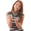 Young woman with two hose models in hands