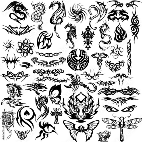 tribal tattoo picture. Tribal tattoo collage (vector)