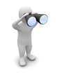 Man looking through binoculars. 3d rendered illustration.