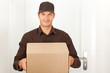 postbote mit paket liefert bestellung per nachnahme