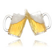 Pair of beer glasses making a toast. Beer splash